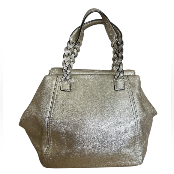 Tory Burch Metallic Gold Leather Half Moon Satchel Handbag with Crossbody Strap - Picture 2 of 10